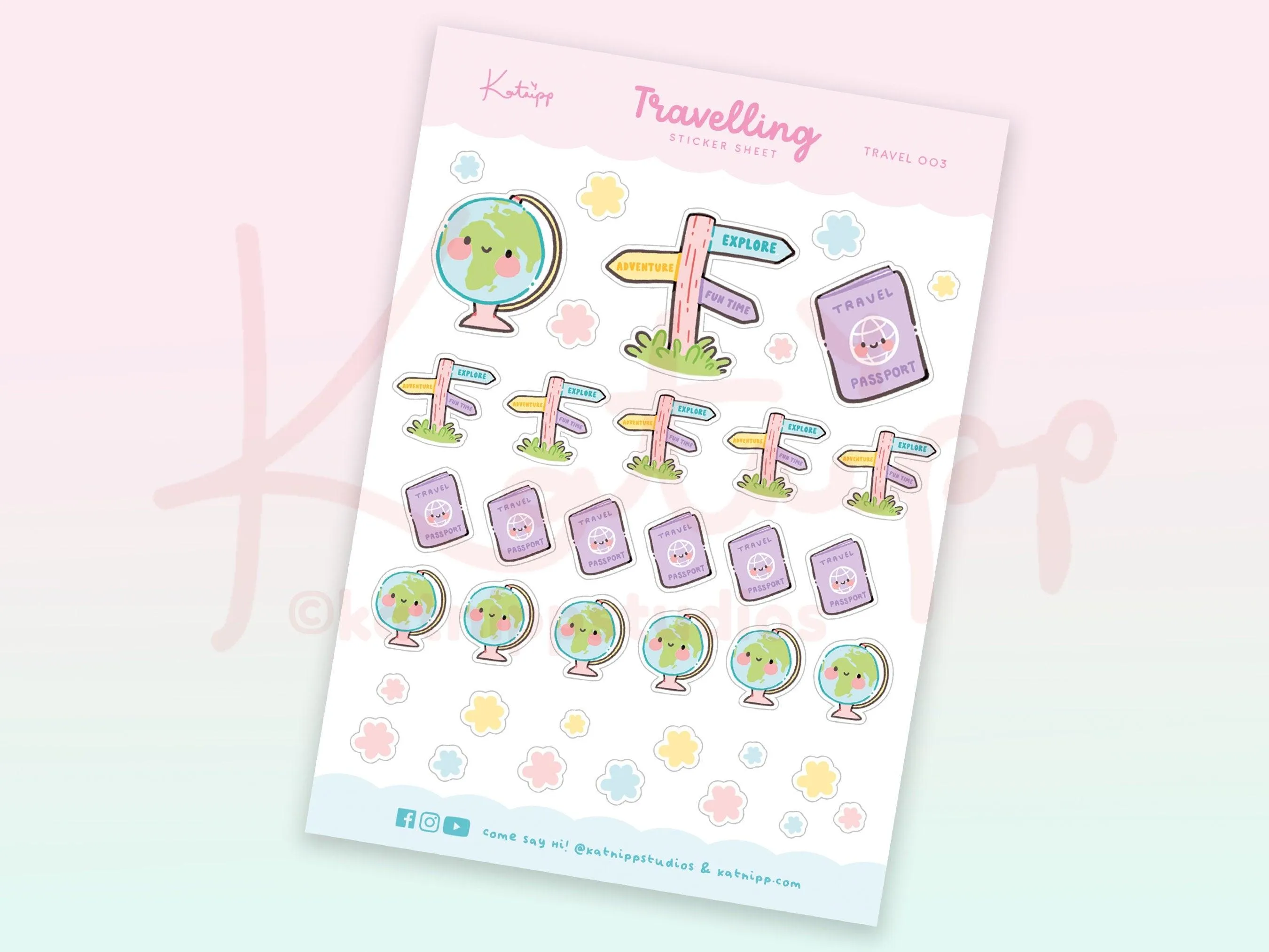 Adventure Travel Planner Stickers | Kawaii Globe & Travel-Themed Stickers | TRAVEL 003