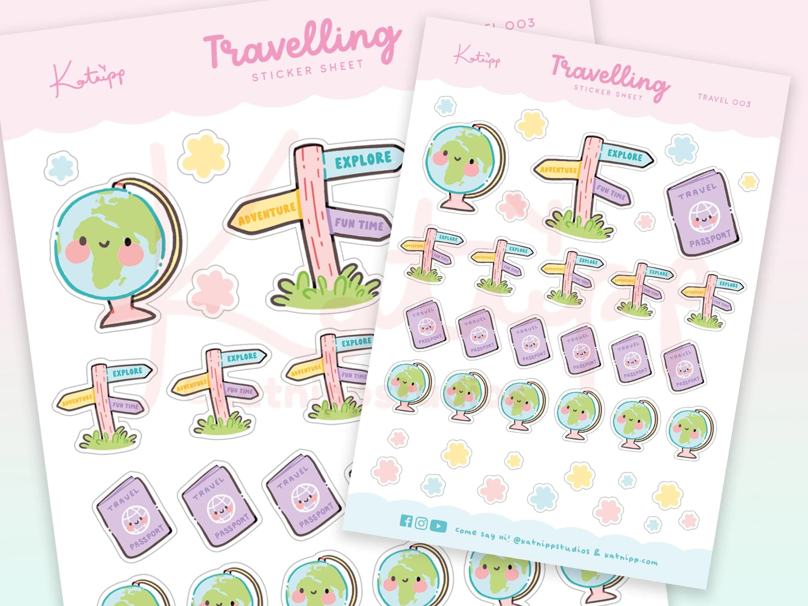 Adventure Travel Planner Stickers | Kawaii Globe & Travel-Themed Stickers | TRAVEL 003