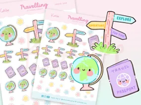 Adventure Travel Planner Stickers | Kawaii Globe & Travel-Themed Stickers | TRAVEL 003