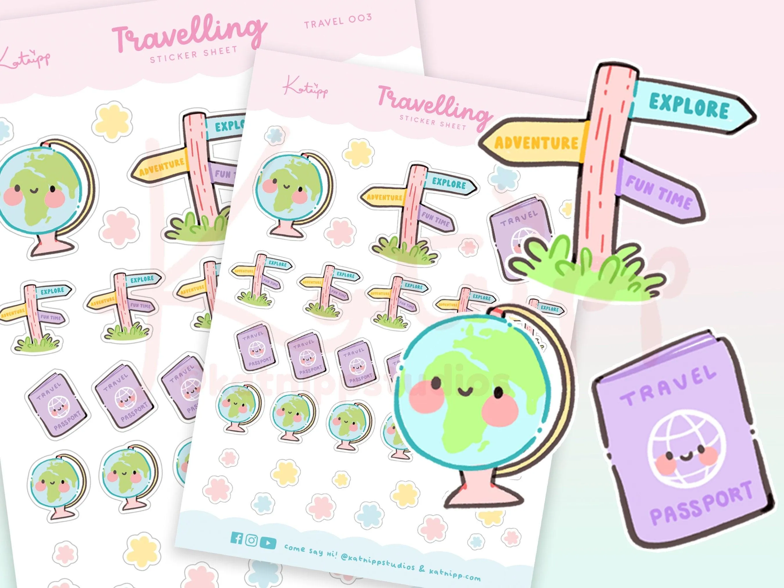 Adventure Travel Planner Stickers | Kawaii Globe & Travel-Themed Stickers | TRAVEL 003