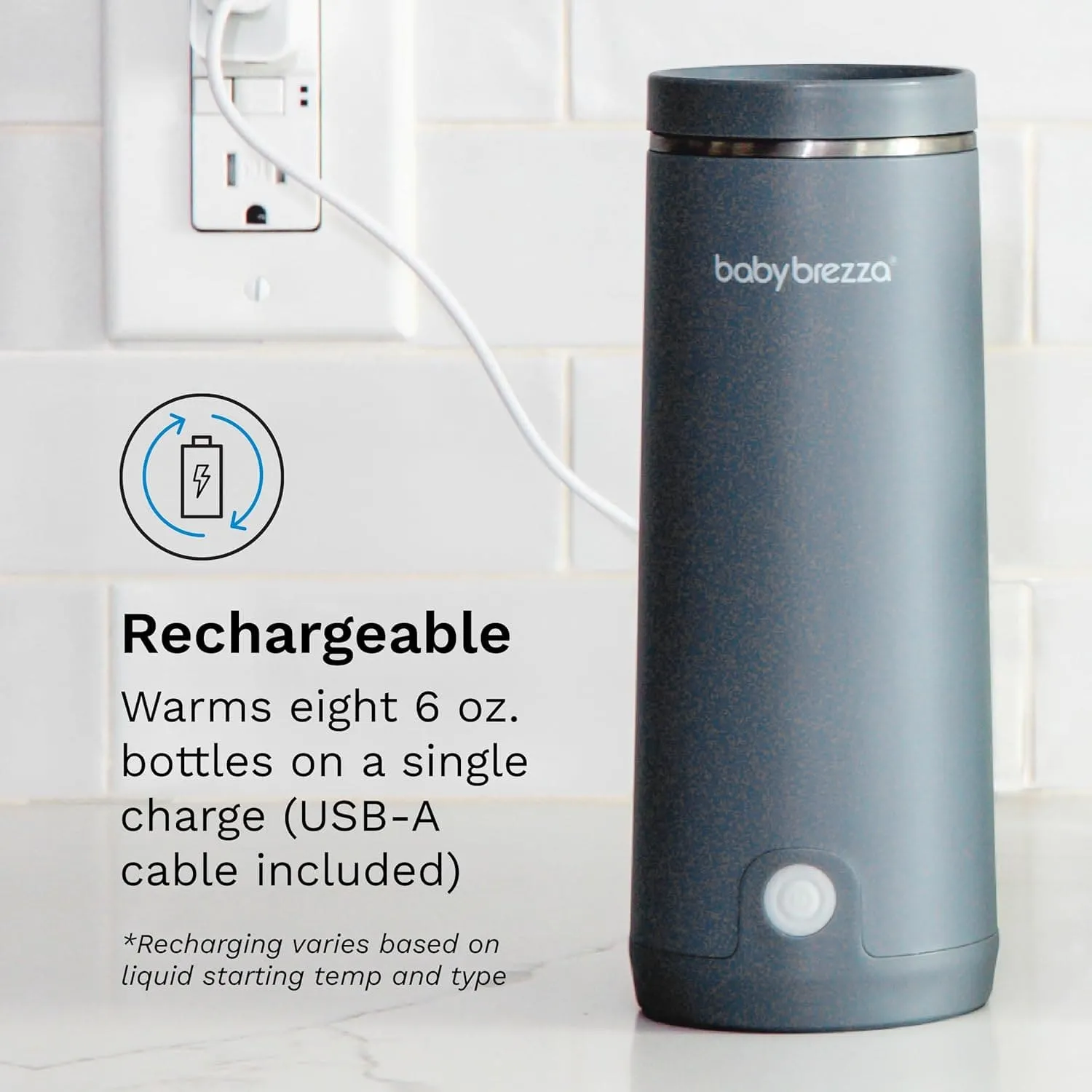 Baby Brezza Superfast Portable Baby Bottle Warmer – 50% Faster - Travel Breastmilk Warmer and Formula Warmer - Safe, Even Heating - Up to 9oz - No Adapters, Grey