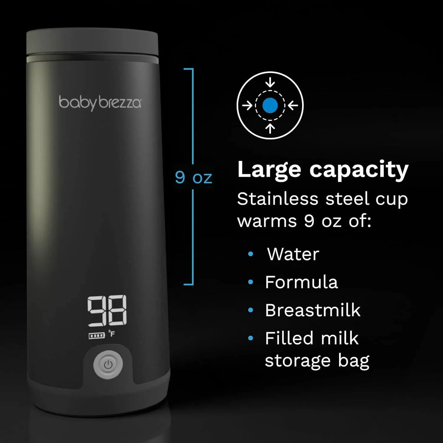 Baby Brezza Superfast Portable Baby Bottle Warmer – 50% Faster - Travel Breastmilk Warmer and Formula Warmer - Safe, Even Heating - Up to 9oz - No Adapters, Grey