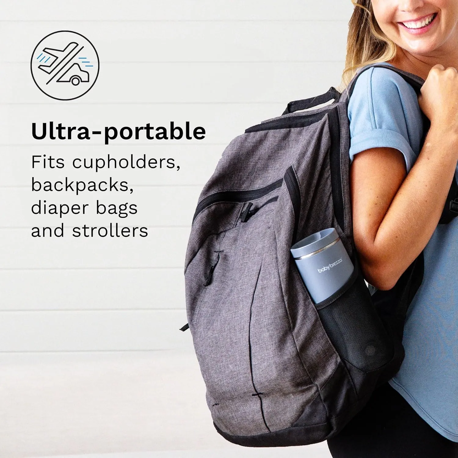 Baby Brezza Superfast Portable Baby Bottle Warmer – 50% Faster - Travel Breastmilk Warmer and Formula Warmer - Safe, Even Heating - Up to 9oz - No Adapters, Grey