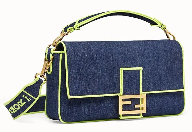 Baguette Large Blue Denim Bag - Fluorescent Yellow, Neon Orange, Red