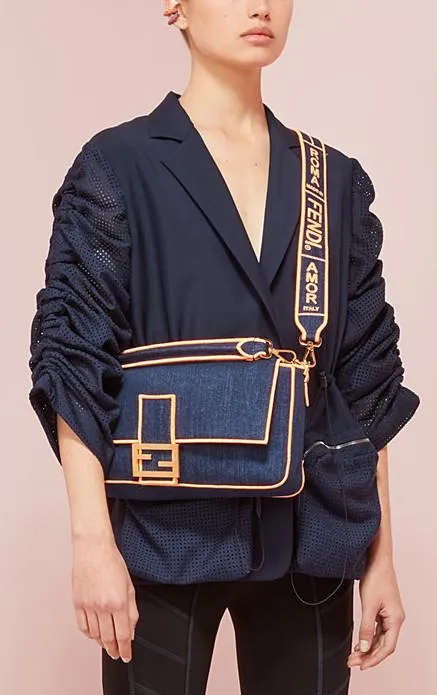 Baguette Large Blue Denim Bag - Fluorescent Yellow, Neon Orange, Red