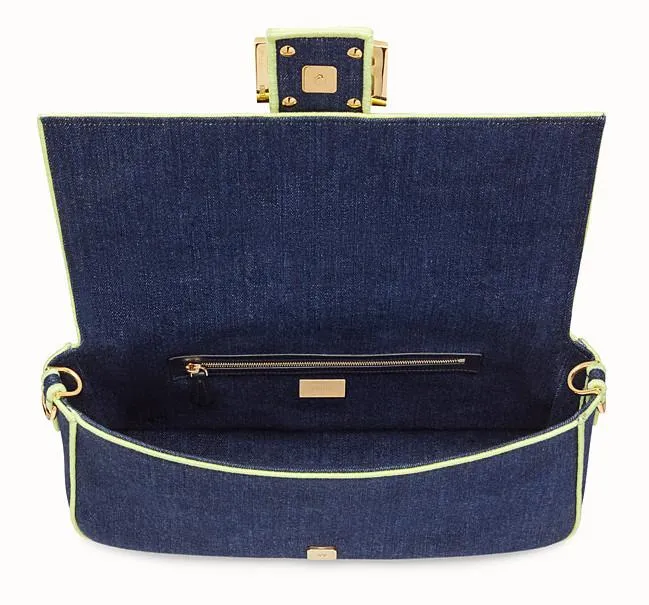 Baguette Large Blue Denim Bag - Fluorescent Yellow, Neon Orange, Red
