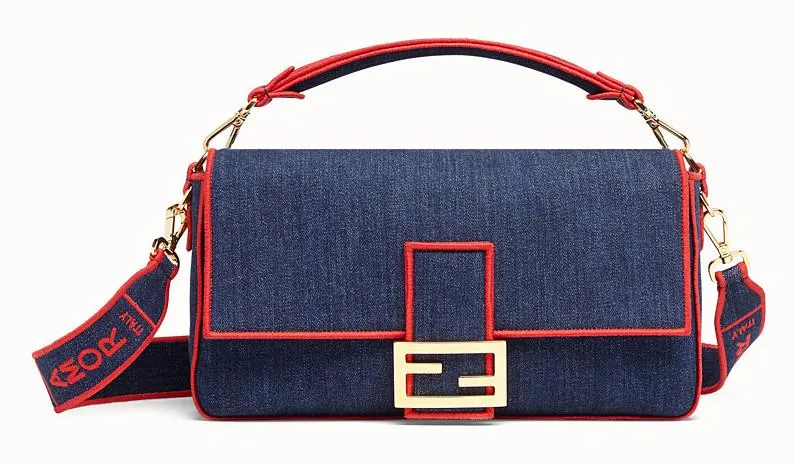 Baguette Large Blue Denim Bag - Fluorescent Yellow, Neon Orange, Red