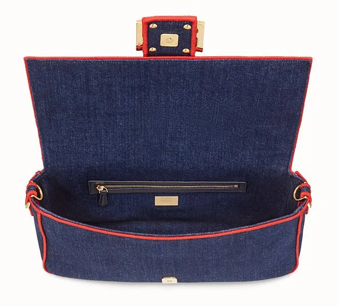 Baguette Large Blue Denim Bag - Fluorescent Yellow, Neon Orange, Red