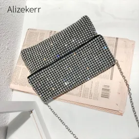 Bling Rhinestone Evening Clutch Bag Korean Diamond Chain Cover Dinner