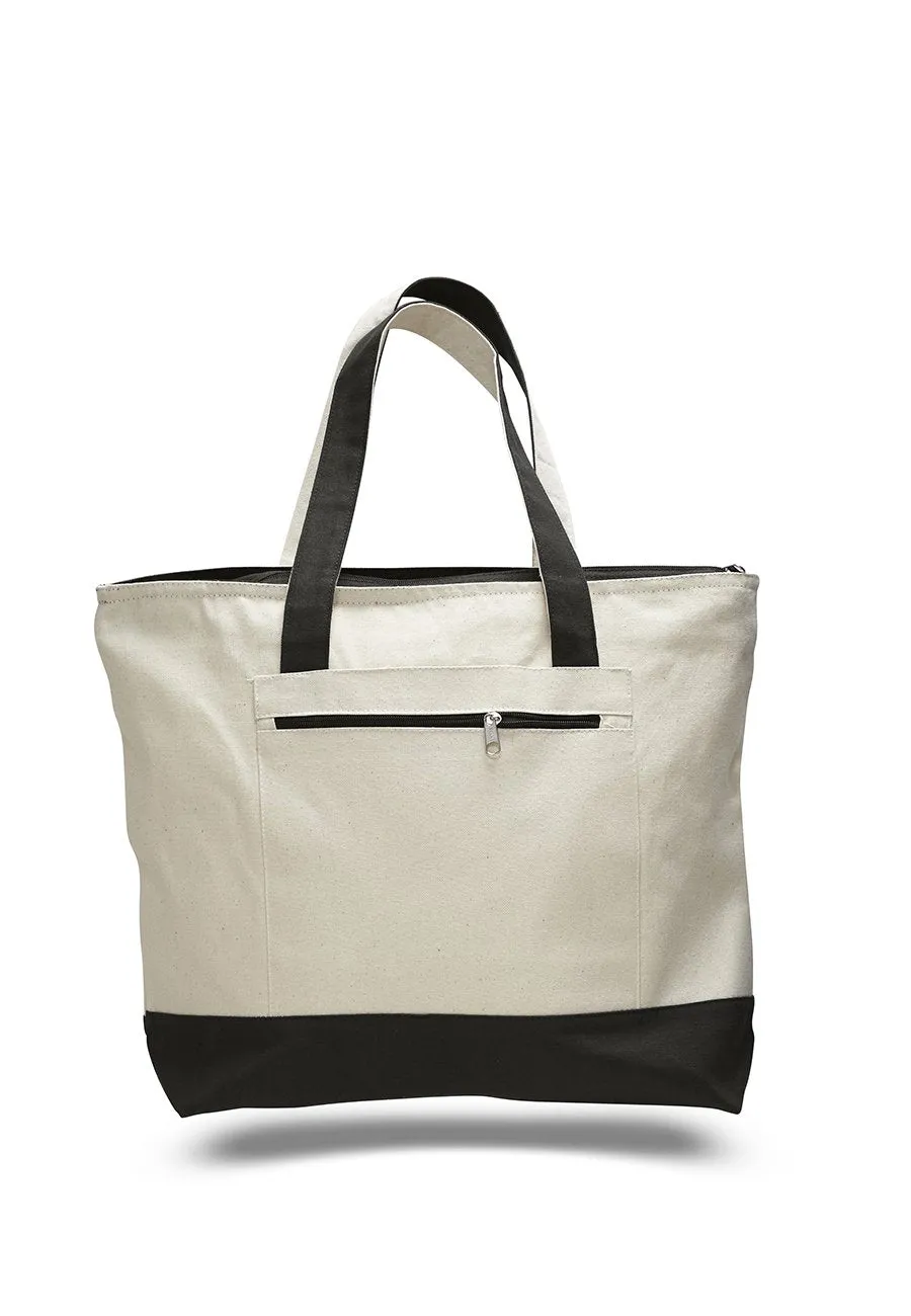 Canvas Shoulder Tote Bag with Top Zipper