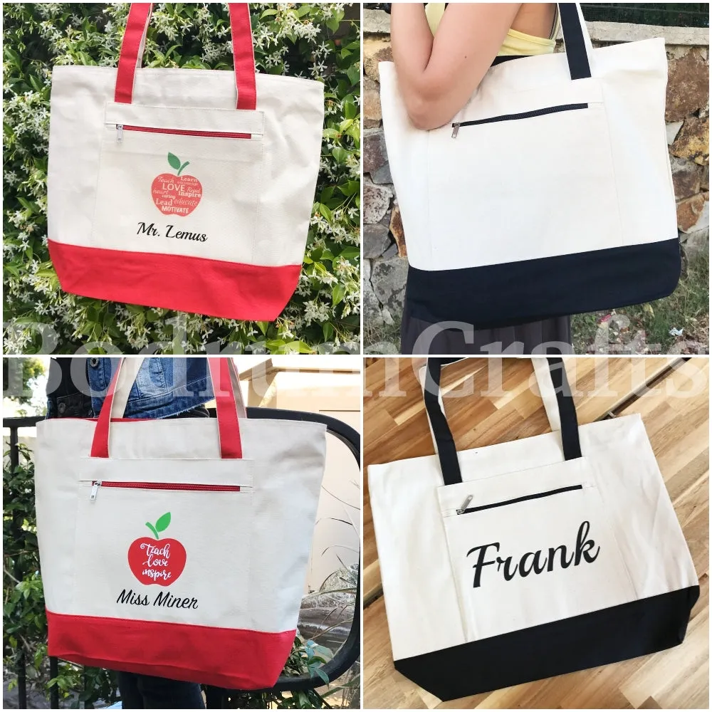 Canvas Shoulder Tote Bag with Top Zipper