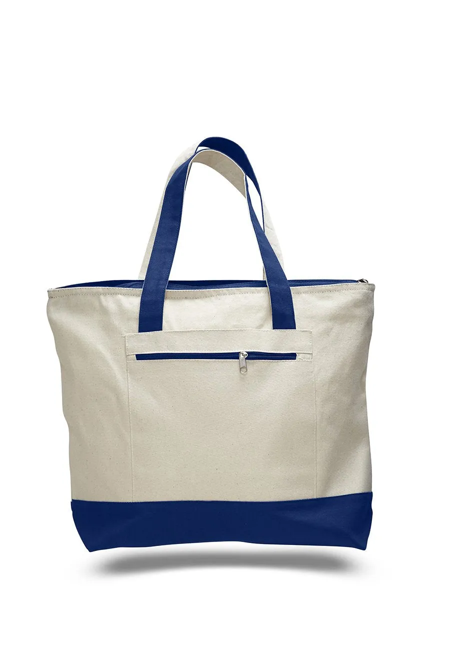 Canvas Shoulder Tote Bag with Top Zipper