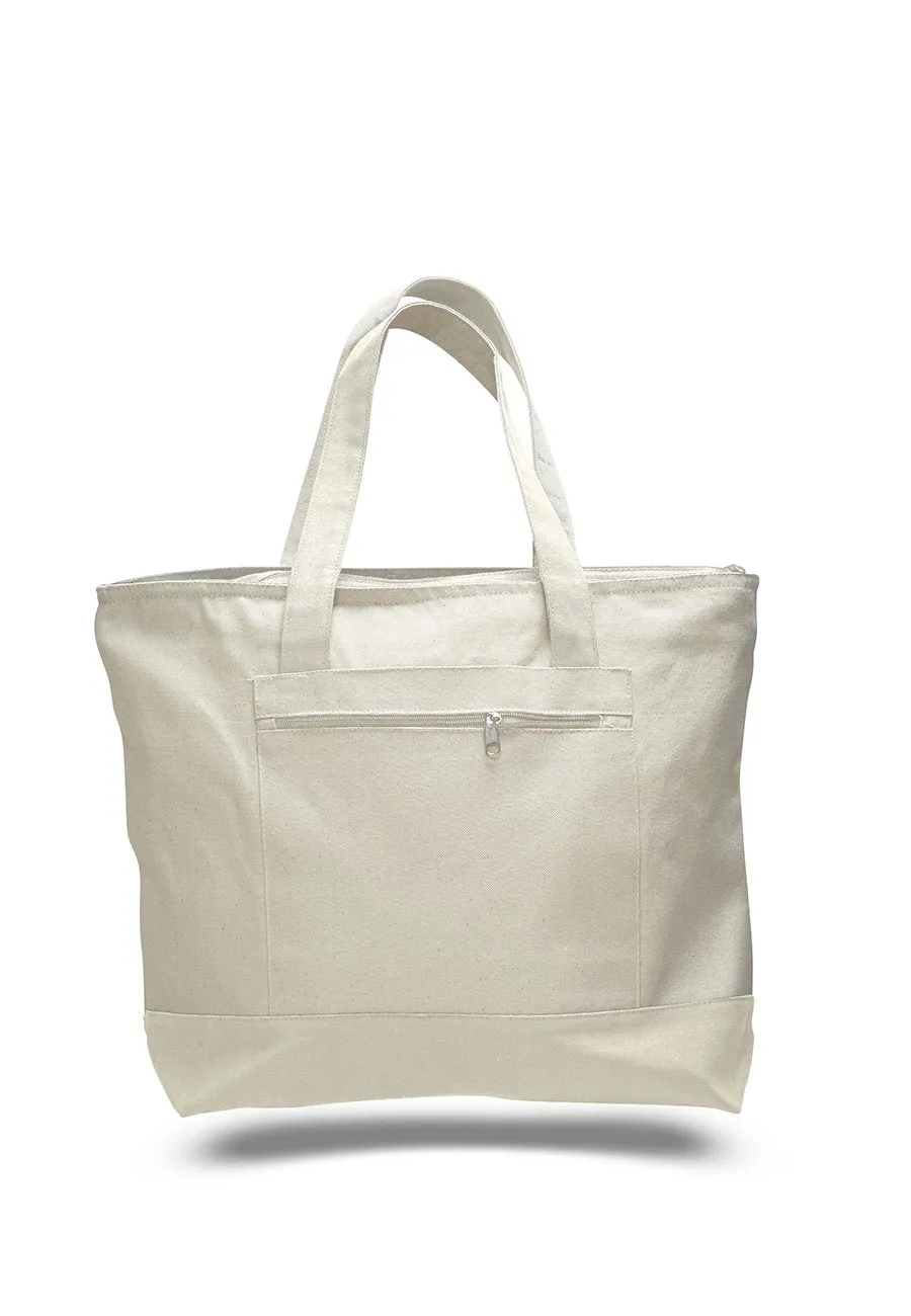 Canvas Shoulder Tote Bag with Top Zipper