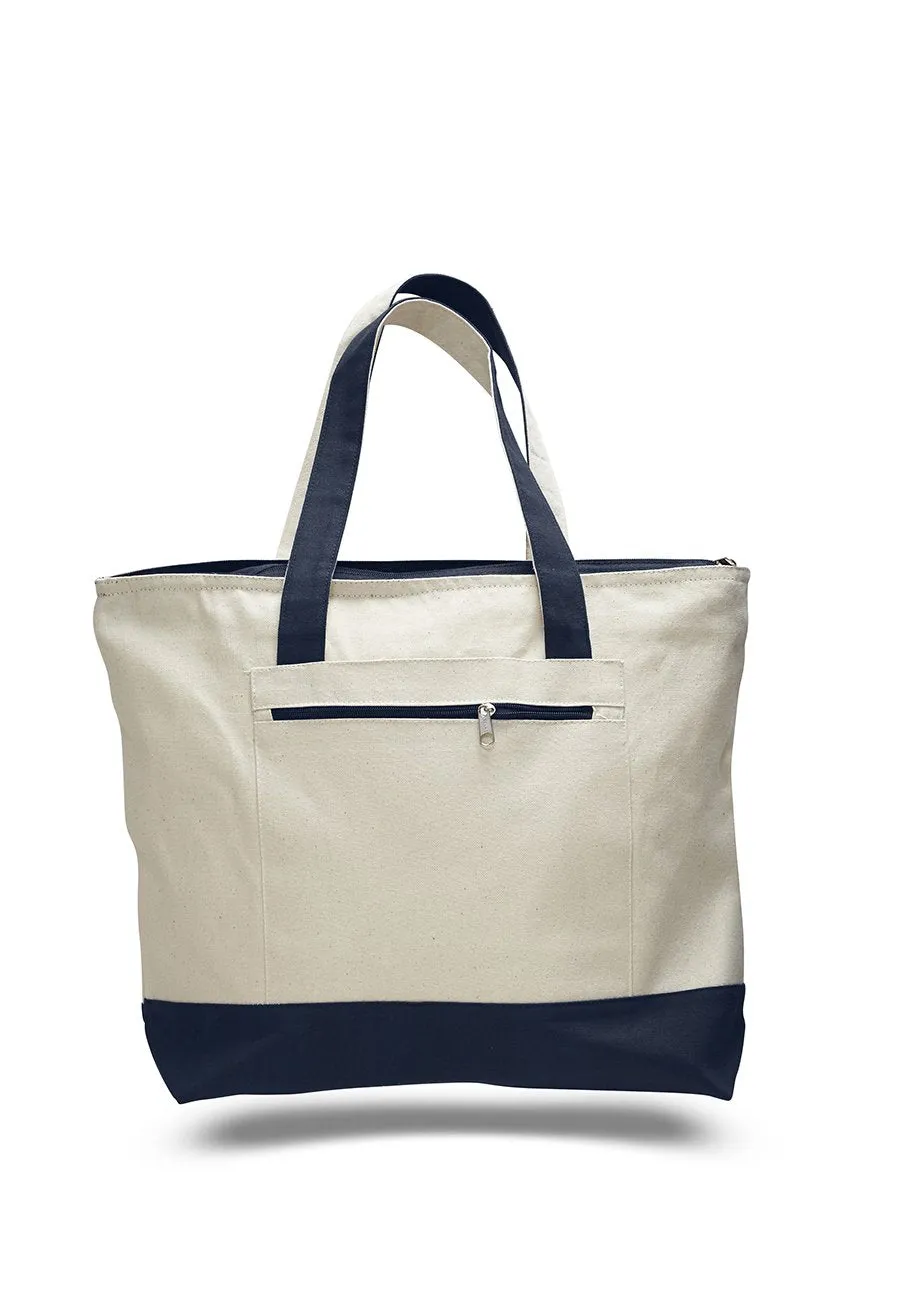 Canvas Shoulder Tote Bag with Top Zipper