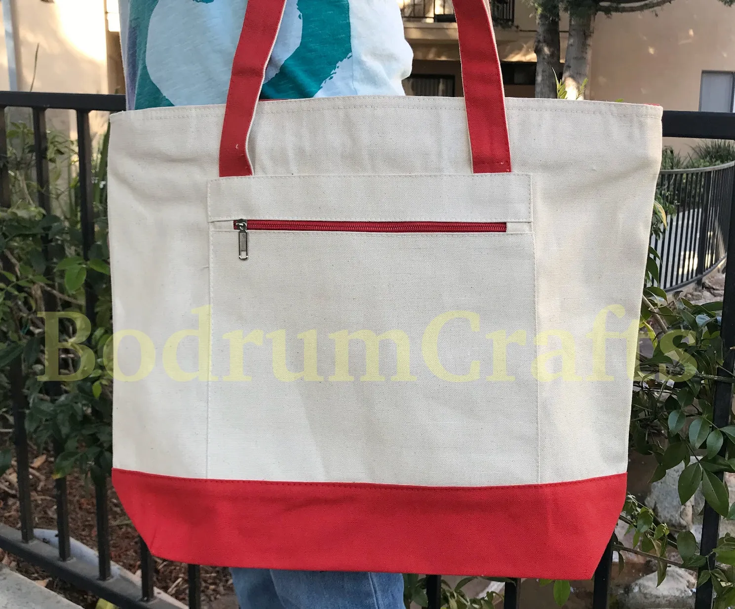Canvas Shoulder Tote Bag with Top Zipper