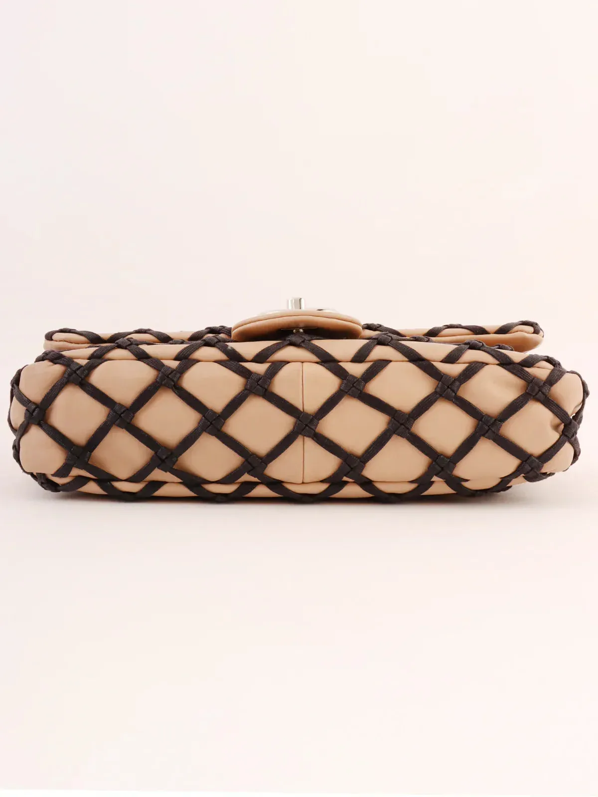 CHANEL Around 2010 Made Clochette Turn-Lock Chain Shoulder Bag Beige/Black