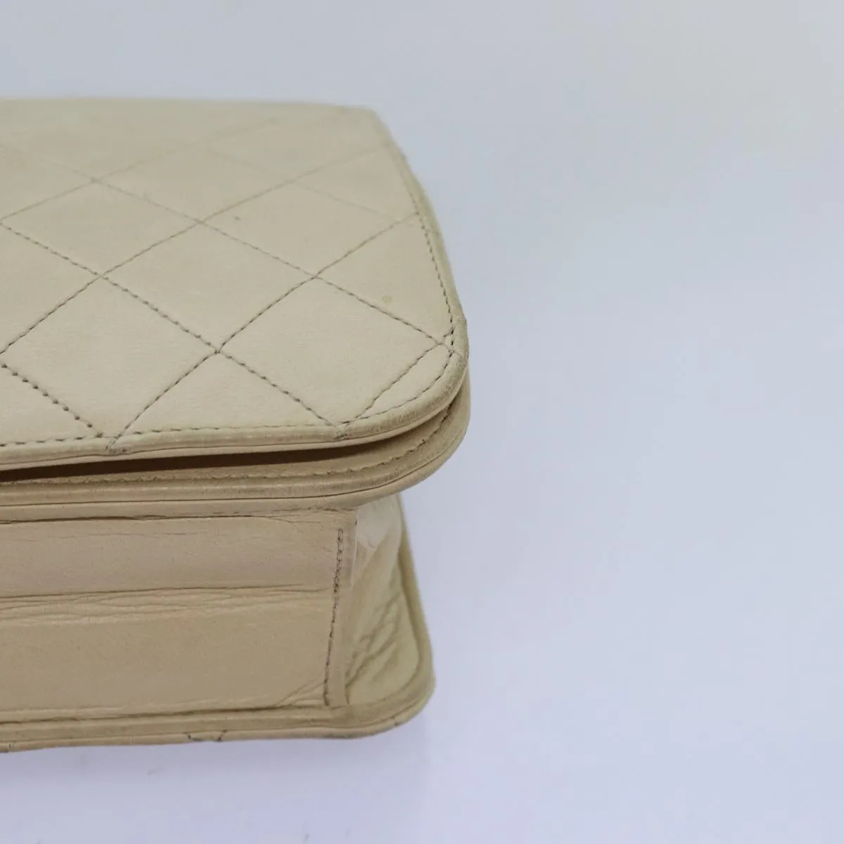 CHANEL Chain Shoulder Bag Lamb Skin Beige CC Auth 74732A