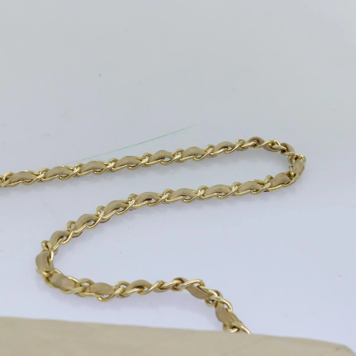 CHANEL Chain Shoulder Bag Lamb Skin Beige CC Auth 74732A