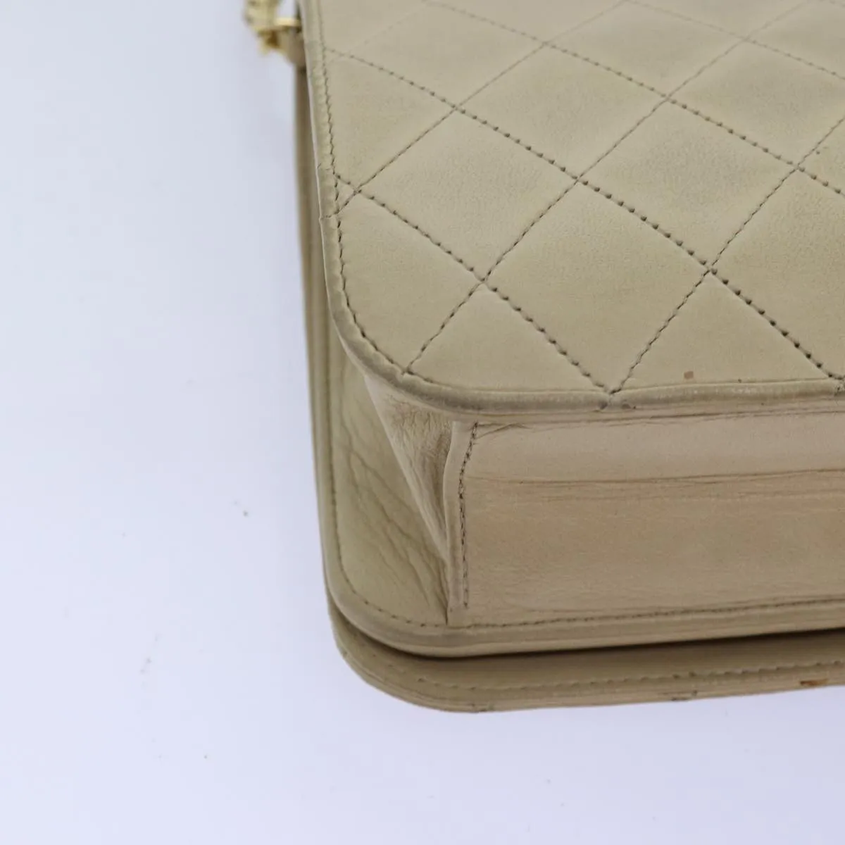 CHANEL Chain Shoulder Bag Lamb Skin Beige CC Auth 74732A