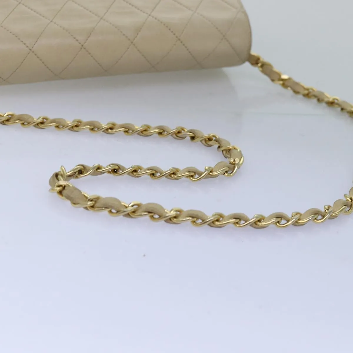 CHANEL Chain Shoulder Bag Lamb Skin Beige CC Auth 74732A