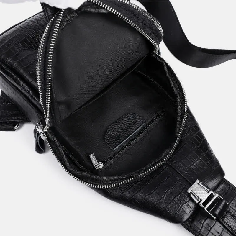 Crocodile Leather Sling Bag Chest Backpack Outdoor Travel Hiking Sports Daypacks