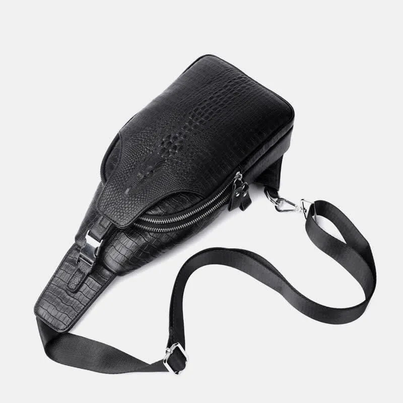 Crocodile Leather Sling Bag Chest Backpack Outdoor Travel Hiking Sports Daypacks