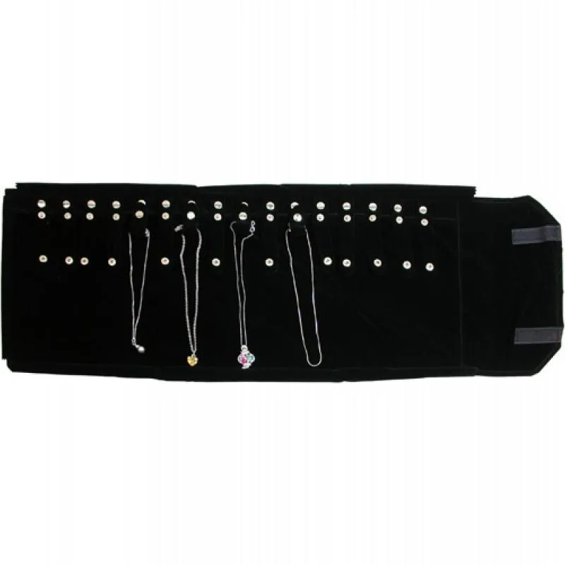 Deluxe Black Velvet Jewelry Rolls - 16 Snaps (Long Chains)