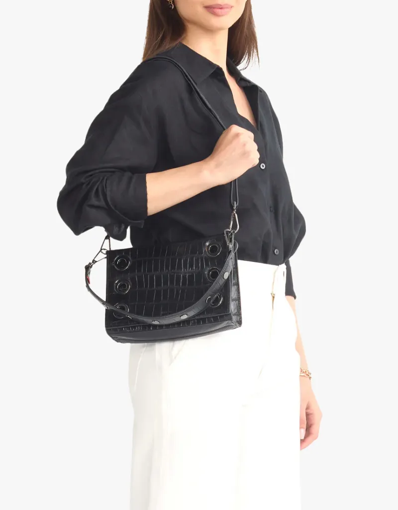 Hammitt Montana Small Crossbody Clutch in Evening Crocco & Gunmetal