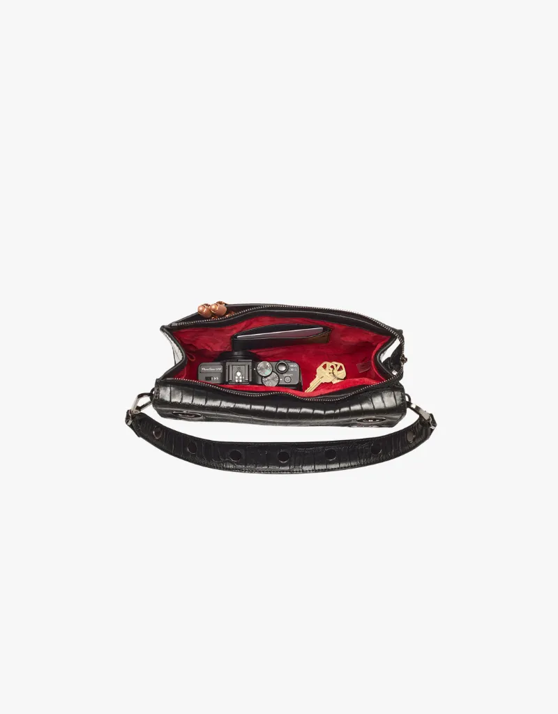 Hammitt Montana Small Crossbody Clutch in Evening Crocco & Gunmetal
