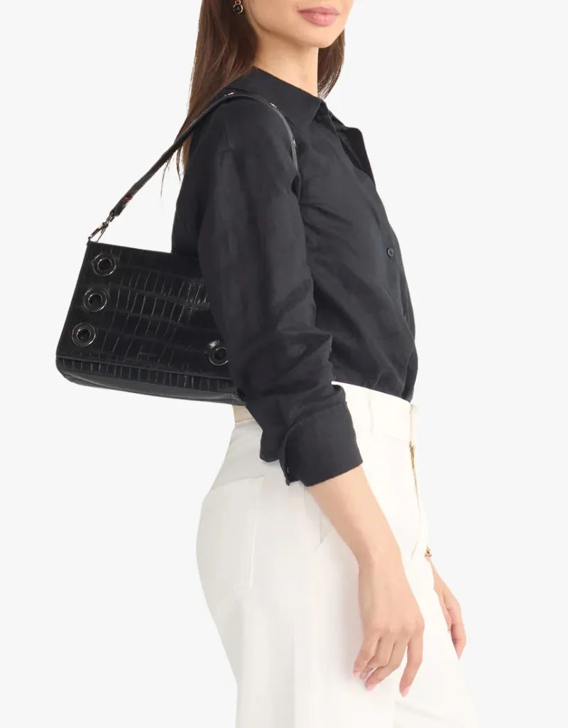 Hammitt Montana Small Crossbody Clutch in Evening Crocco & Gunmetal