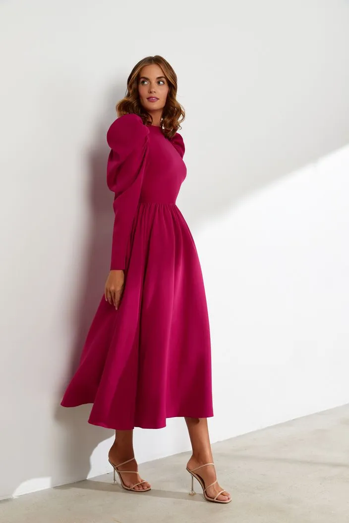 Hope Elegant High Neck Long Sleeves Pink Evening Dress