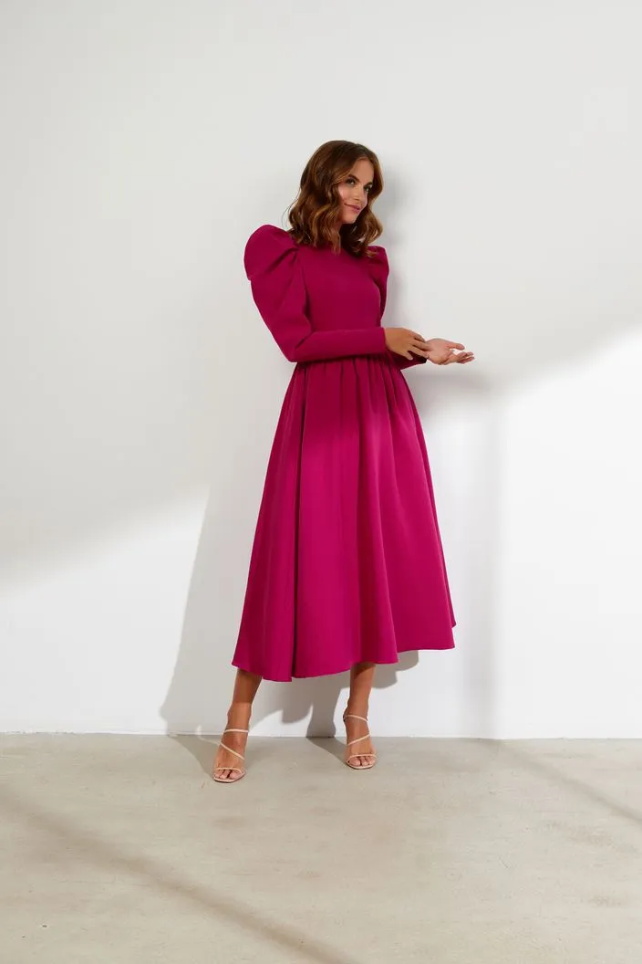 Hope Elegant High Neck Long Sleeves Pink Evening Dress