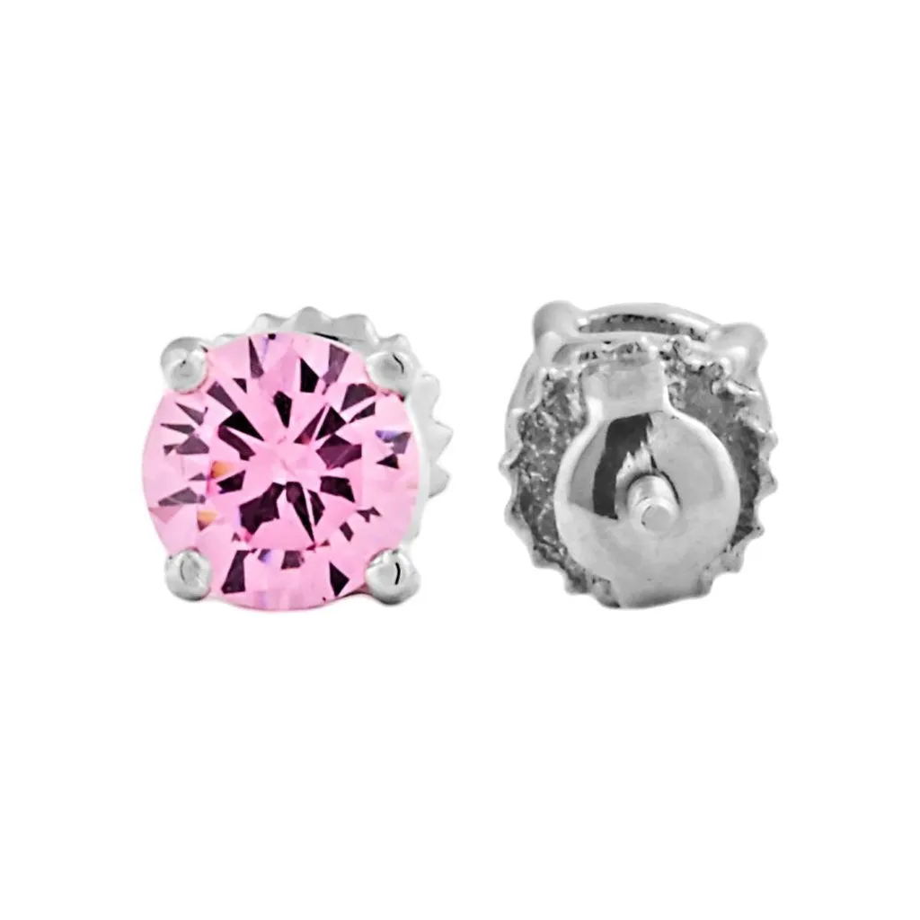 Lauren: 5mm, 1.0ct Pink Ice CZ Screw Back Post Earrings Silver