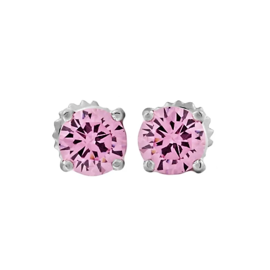 Lauren: 5mm, 1.0ct Pink Ice CZ Screw Back Post Earrings Silver