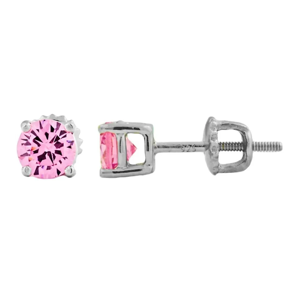 Lauren: 5mm, 1.0ct Pink Ice CZ Screw Back Post Earrings Silver