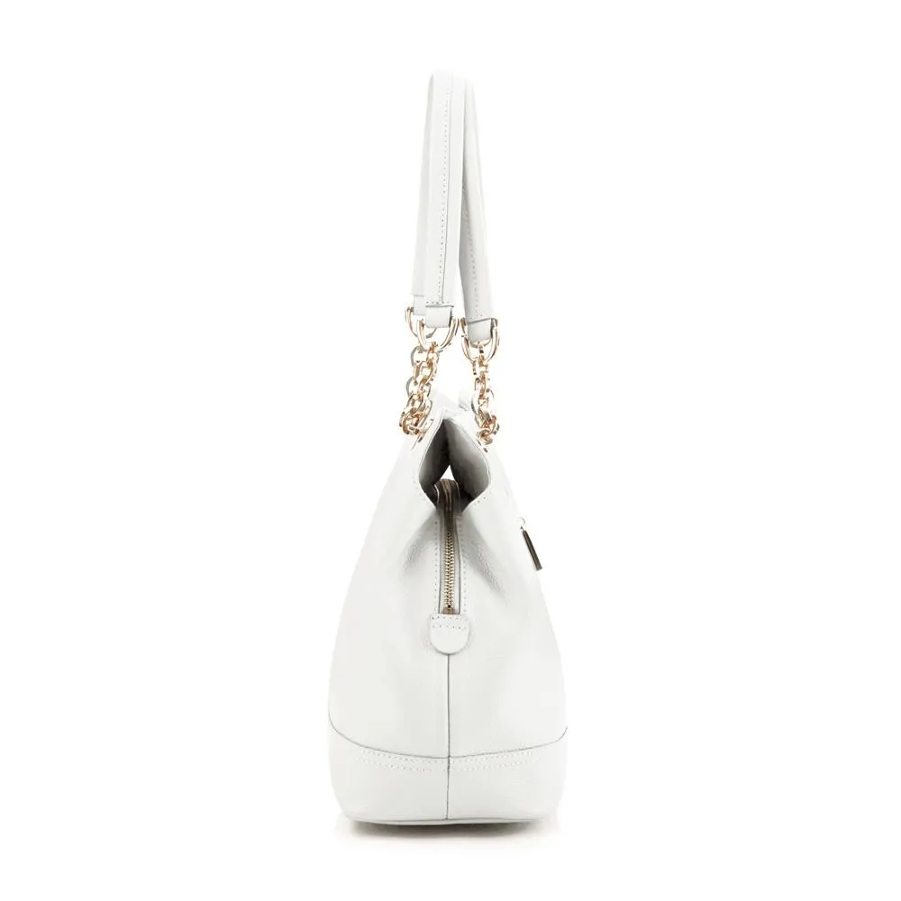 Maui Bay Shoulder Bag w. Partial Chain Handle - White