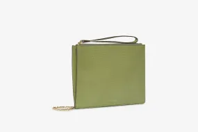 Pouch on a Chain - Lizard-Embossed Leather Olive