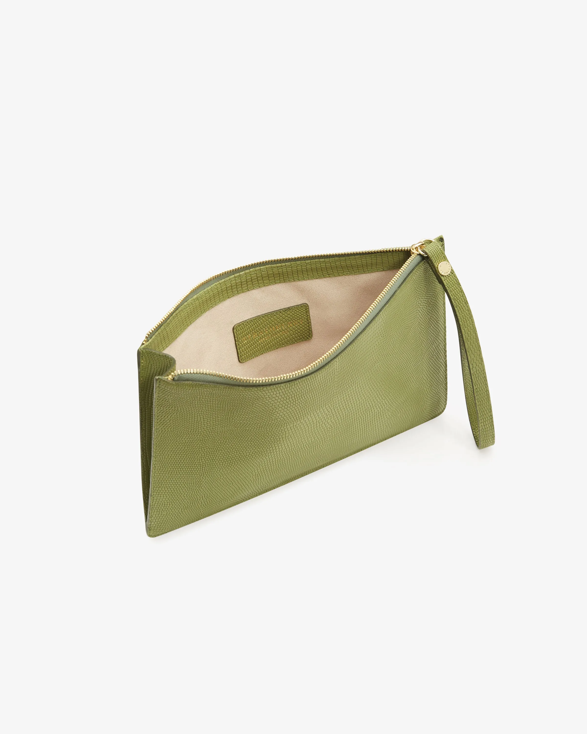 Pouch on a Chain - Lizard-Embossed Leather Olive