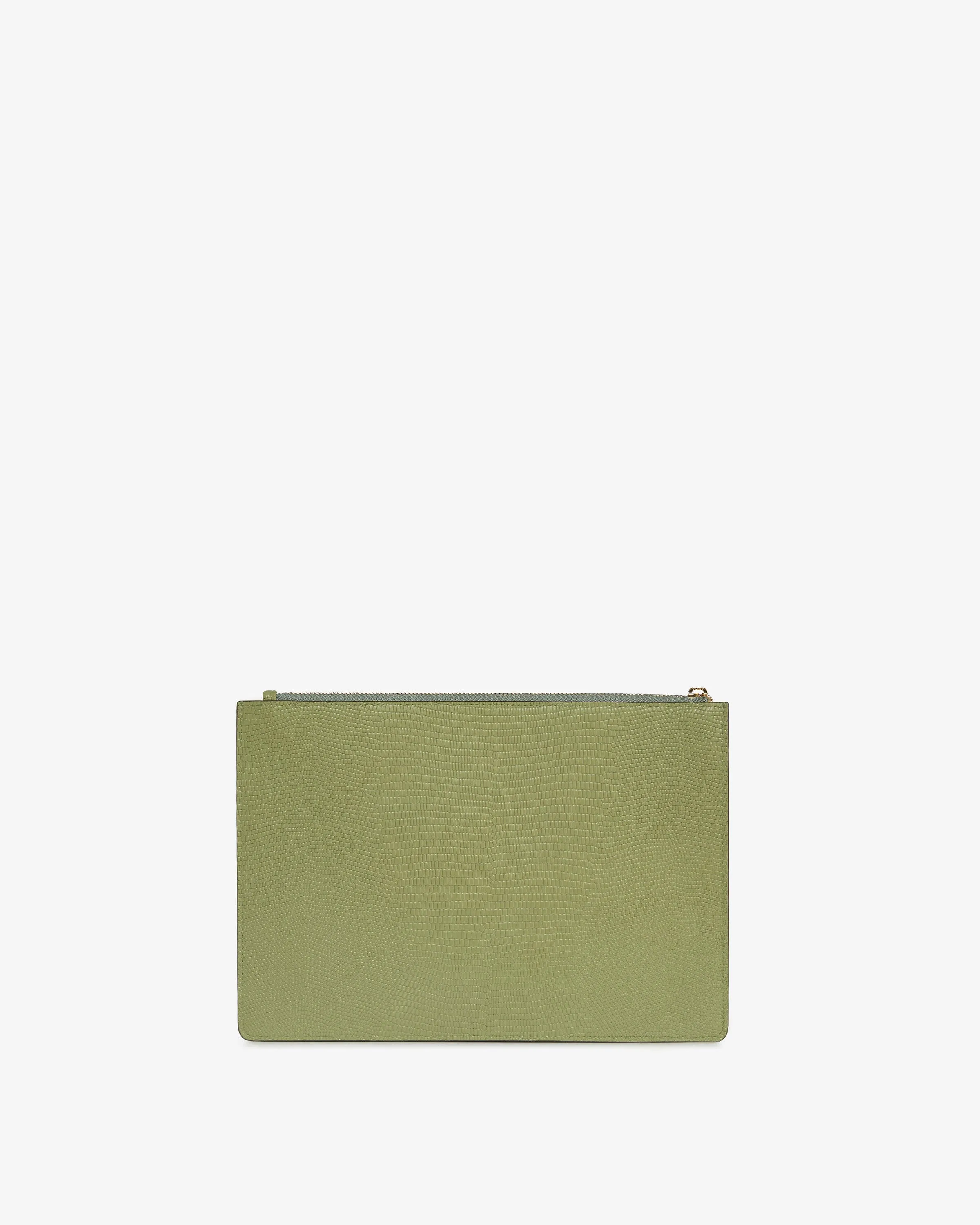 Pouch on a Chain - Lizard-Embossed Leather Olive