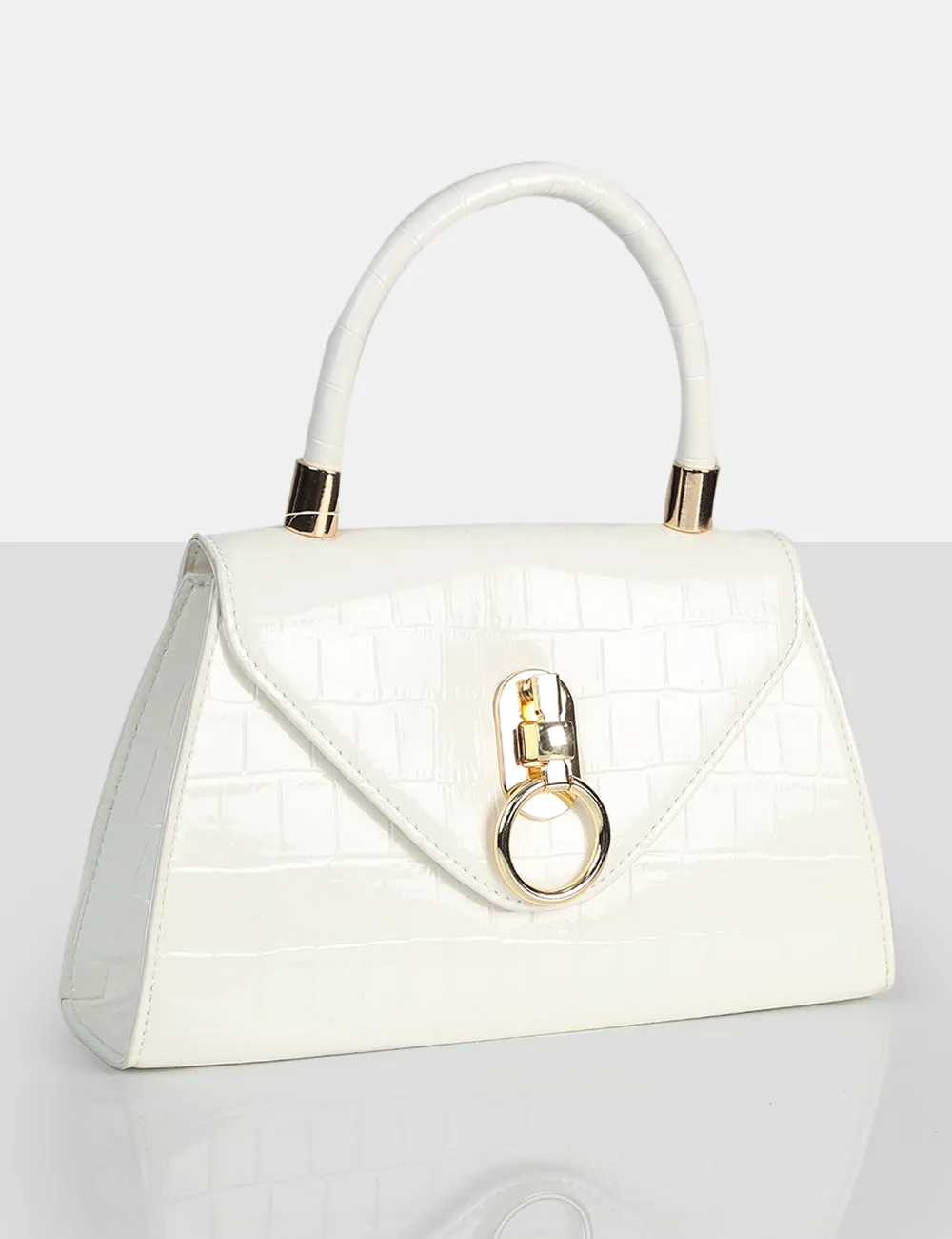 The Nia White Croc Pu Mini Handbag