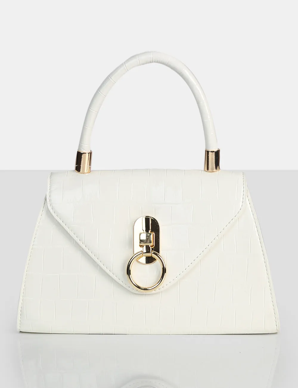 The Nia White Croc Pu Mini Handbag
