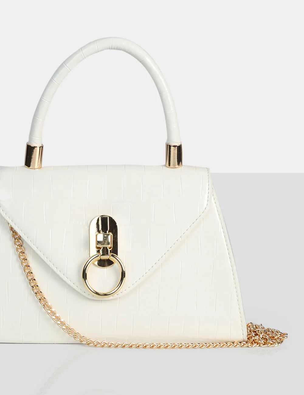 The Nia White Croc Pu Mini Handbag